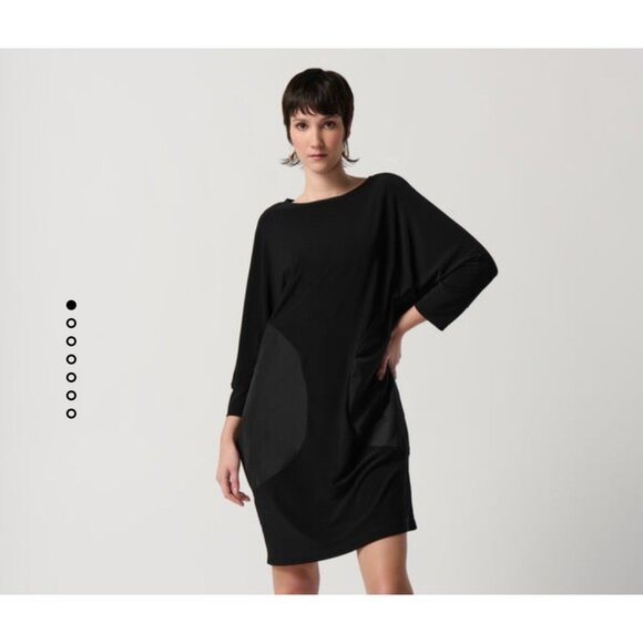 NEW JOSEPH RIBKOFF Black Motif Dolman Sleeve Shift Dress Women's Size 10 Stretch - Picture 1 of 12